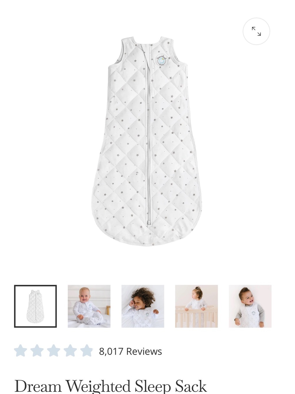 Dream Weighted Sleep Sack - White with Star Print